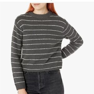 VINCE Pebbled Cotton Striped Gray/White Crew Neck Sweater Women’s Sz 3X $375